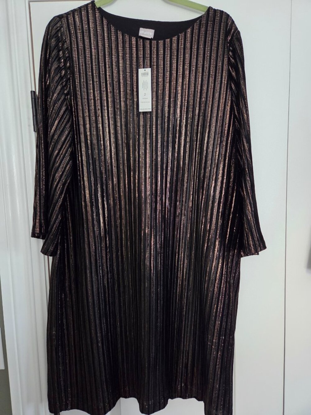 Chico's Black & Metallic Gold Lurex Pleated Shift Dress (NWT) - Chico's Size 2